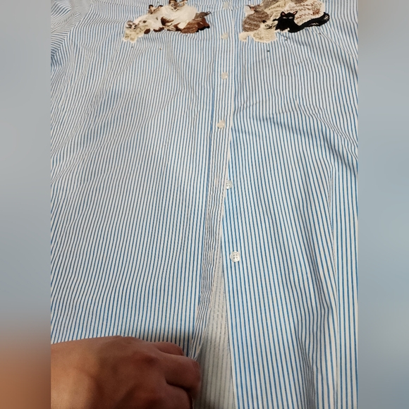 Quacker Factory Blue Striped Cat Embroidered Shirt Size 3x - Picture 3 of 16